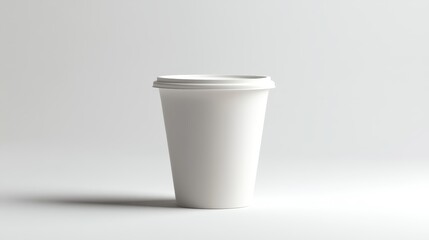 A pristine white ice cream tub, its lid snugly closed, sits majestically on a stark white backdrop, a blank canvas ready to showcase the allure of its contents or any other product it might hold.