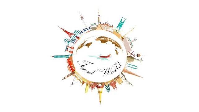 Landmark travelling, vacation, 4K animation movie sightseeing illustration.
