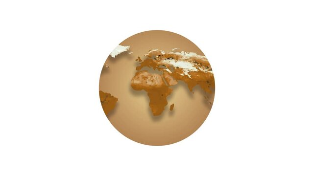 World map turn animation banner with (4K) rending 3d animation of a brown world map on white background