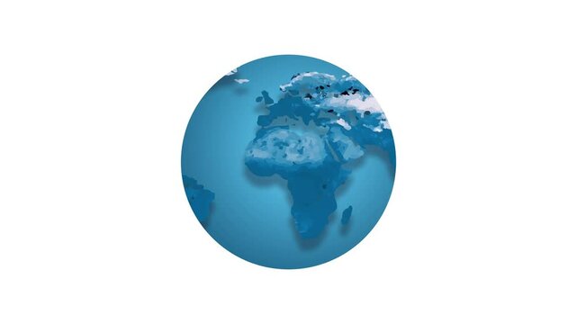 World map turn animation banner with (4K) rending 3d animation of a blue world map on white background