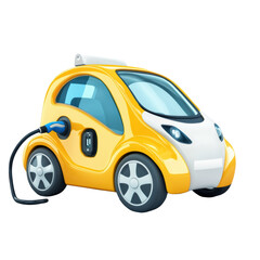Fototapeta premium Small yellow electric car with charging cable in a bright setting