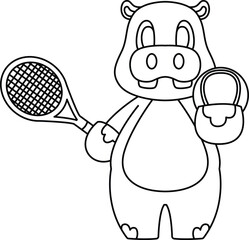 Hippo Tennis Tennis ball Animal Vector Graphic Art Illustration