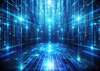 Blue Matrix Digital Background, Abstract Coding, 3D Hacking Data, Sci-Fi Cyber Technology, Futuristic Network