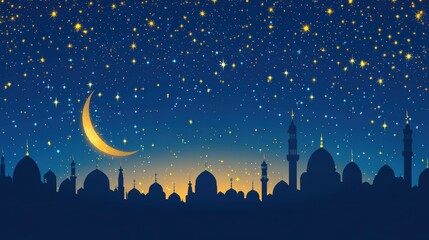 Fototapeta premium Mosque silhouettes are cast under a starry night sky