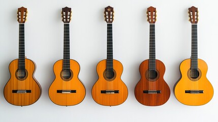 Naklejka premium Five Guitars Neatly Arranged, Symbolizing Harmony and Precision in Design 