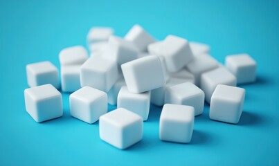 Obraz premium Pile of white cubes on blue background.