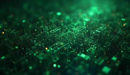 Abstract digital green background. Can be used for technological processes, neural networks and AI, digital storages, sound and graphic forms, science