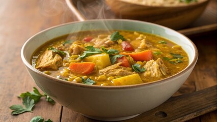 Savoring mulligatawny soup a spiced anglo-indian delight in a cozy kitchen setting
