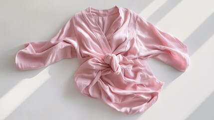 A sleek, pink short-sleeve pajama dress, draped casually on a white background, exudes a carefree and comfortable aesthetic, perfect for both relaxed summer days and casual nights.