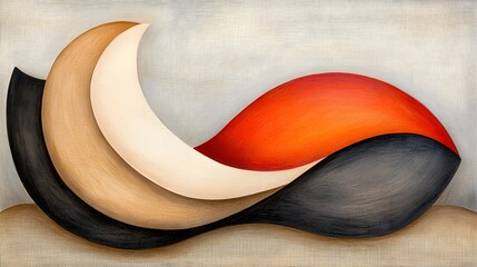 Obraz premium Abstract Swirling Forms in Beige Cream Black and Fiery Orange