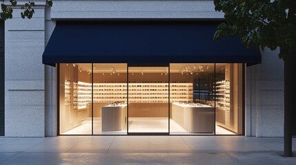 Modern Eyeglass Store at Night - Stylish Retail Exterior