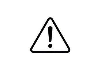 Warning sign, exclamation point, triangle shape, black and white, minimal design, bold lines, caution symbol, hazard icon, simple graphic, attention marker, geometric shape