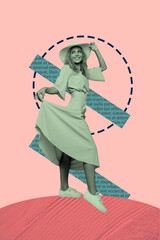 Pop image sketch 3d collage poster of happy girl dance relax party concert performance celebration music entertainment event