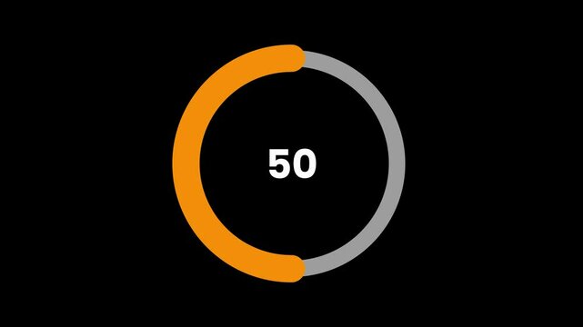 Orange Bar Circle animation on black background screen orange circles icon on background video, Numerical counting from 0 to 100,  circle loading bar 