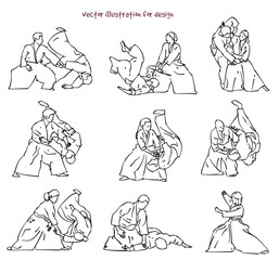  vector silhouette of Aikido fighters