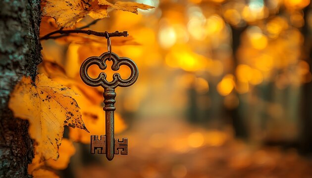 Antique Key Autumn Forest - Powered by Adobe