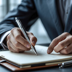 Businessman writing on a notebook in the office