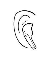 ear wearing tws digital illustration isolated black and white