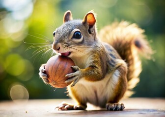 Obraz premium Hilarious Squirrel with Giant Acorn: Funny Nature Stock Photo