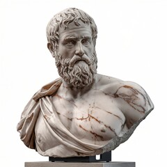 Obraz premium Marble Bust with Wavy Hair and Beard in Toga Isolated on White Background.