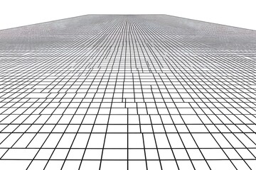 Black grid with a perspective effect against a clean white background