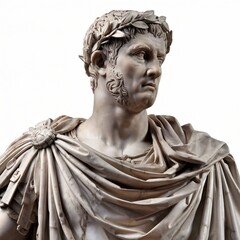 Obraz premium Classical Roman Marble Bust with Laurel Wreath and Toga Isolated on White Background.