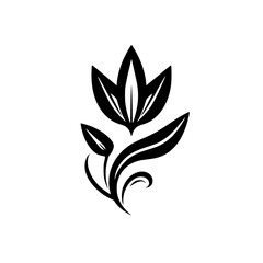 Minimalist black and white floral design showcasing a simple, symmetrical, and organic floral pattern.