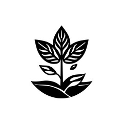 Stylized Black and White Plant Logo with Linear Vein Leaf Structure on White Background