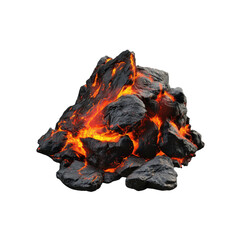 This composition features vibrant molten lava amid jagged rocks, glowing orange and red, set against a transparent backdrop.