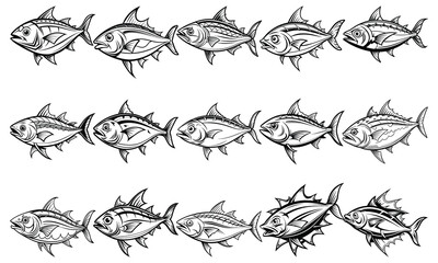 Detailed Tuna Coloring Page for Adults, Elegant Line Art Design for Stress Relief and Relaxation, Ideal for Printable Art Therapy or Adult Coloring Books, High-Quality Artwork.