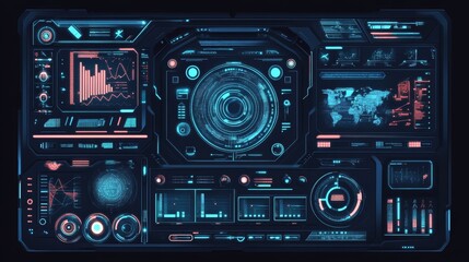 Futuristic Neon Data Interface with Graphs and Digital Displays