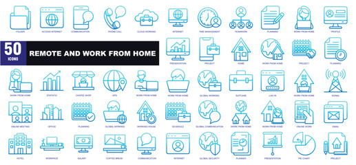Remote and work from home gradient icon set