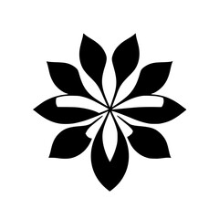 A stark black and white flower on a plain white background, illustrating a modern, minimalist design.