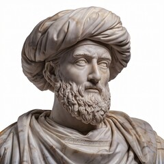 Obraz premium Marble Bust of a Turbaned Figure with Draped Garment Isolated on White Background.