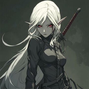 Anime Style Warrior with Pale Hair and Katana on Back Fantasy Character Heroic Stance Manga Look
