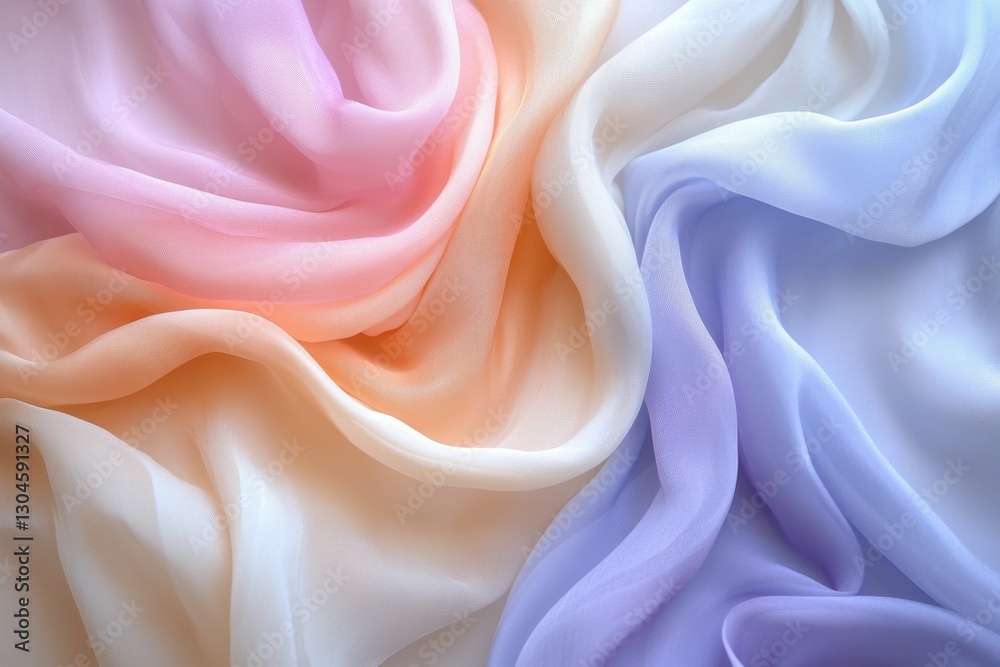 Poster delicate pastel chiffon fabric drapes in soft folds creating a dreamy ethereal texture with gentle l
