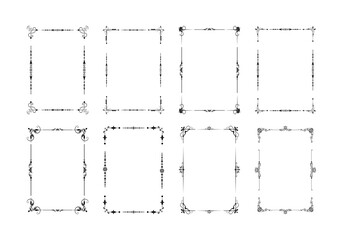 Decorative black frames. Retro calligraphic ornamental frame, vintage black and white rectangle ornaments and ornate border. Decorative wedding frames, antique museum isolated image borders.