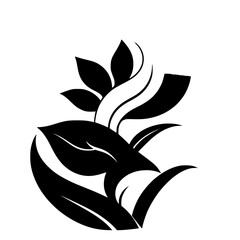 Black and white stylized foliage abstract with plants, leaves, and a gradient transition of light, clean lines, and graphic design.