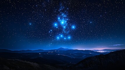 Fototapeta premium Deep blue night sky with glowing stars and clear view of the universe at night