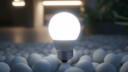 Futuristic Business Ideas with Intense White Glow LED Bulb in Gray Ambiance