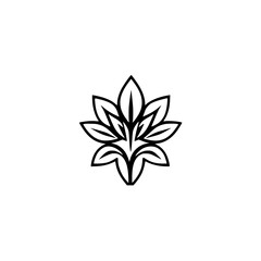 Elegant vector line drawing of stylized flower, central focus, simple white background.