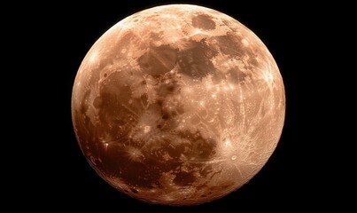 Fototapeta premium Detailed View of a Reddish-Brown Full Moon Against a Black Background