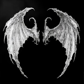 Elaborate Dragon Wings Intricate Illustration Black Backdrop Fantasy Art Detailed Wing Structure