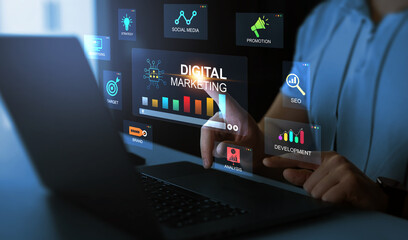 Digital marketing for promotion of products with social media, email, website and channel search...