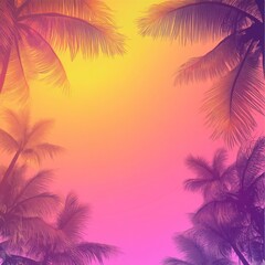 Summer neon background with palm trees and gradient for text