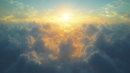 Fototapeta premium Sunlight breaking through fluffy cumulus clouds in a vast blue sky
