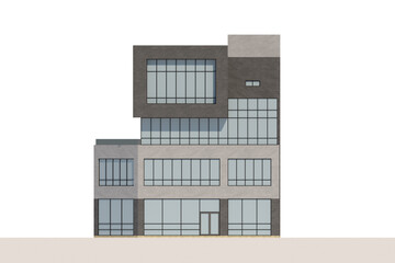3d render of a modern building, 3D-rendered architectural visualization of a modern multi-story building with an innovative stacked design. The structure features large glass windows framed