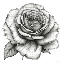 Exquisite Rose Detailed Pencil Drawing Featuring Intricate Petal Design and Shading Technique