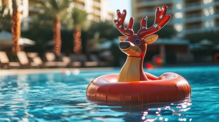 Reindeer Pool Float in a Tropical Resort Pool