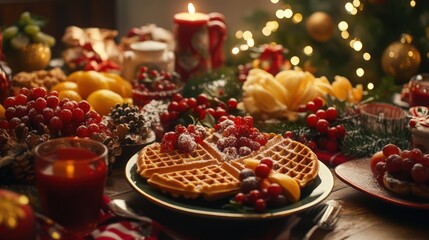 Naklejka premium Christmas Waffles Festive Breakfast
